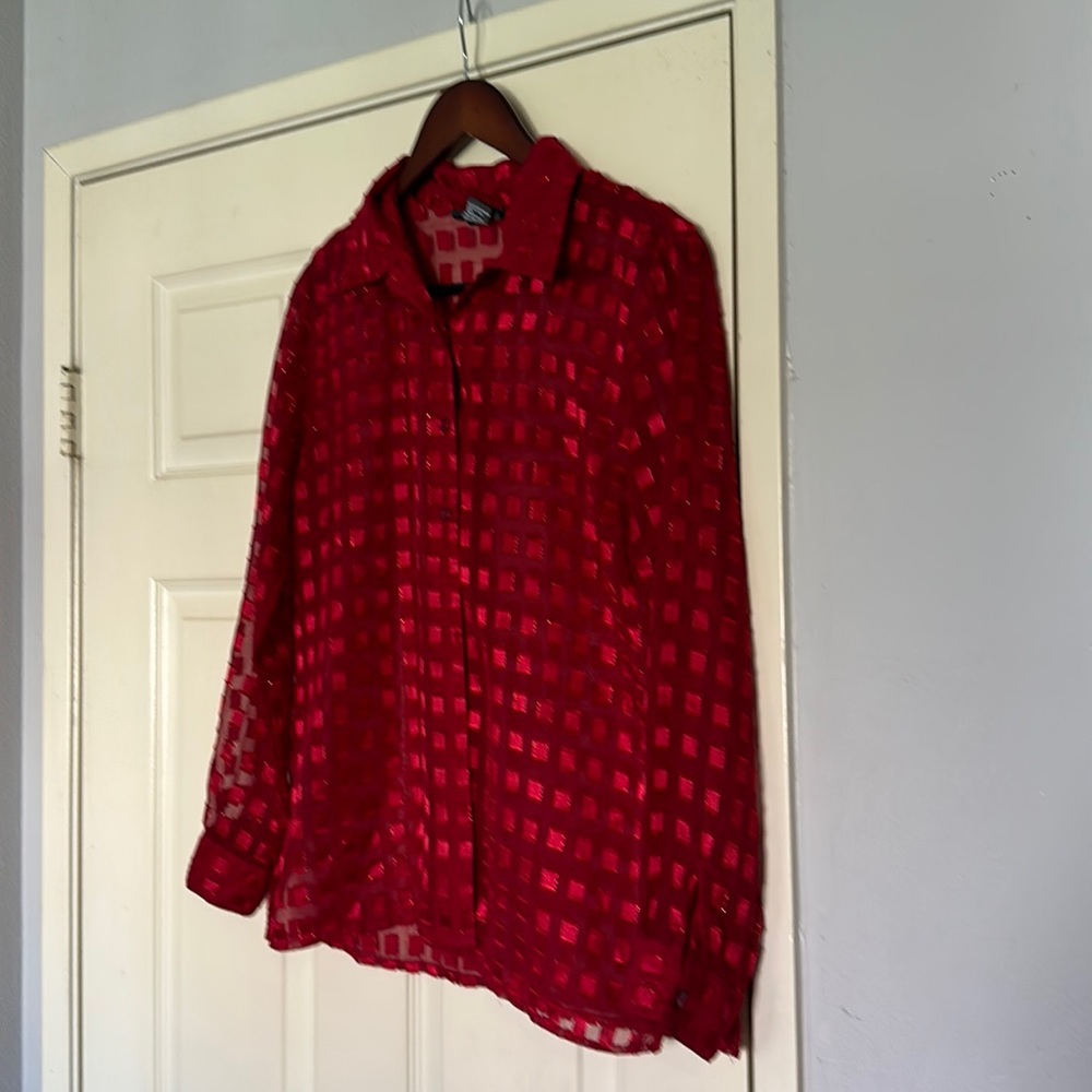 Super elegant and chic very sexy, red sheer button-down in great condition.